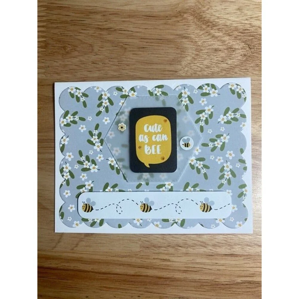 Bee & Flowers Greeting Card – Handmade A2 Card – All Occasion Blank Card